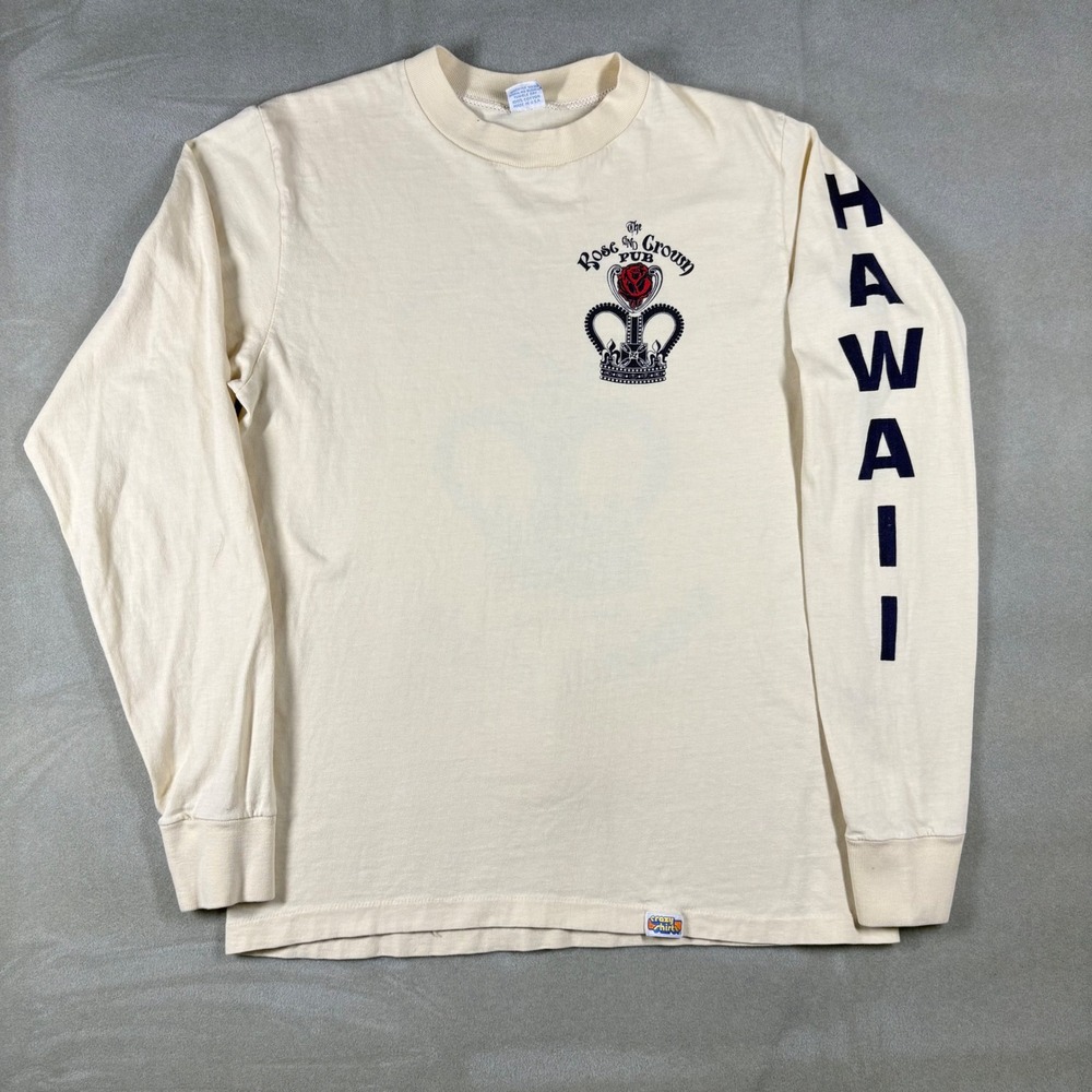 Vintage Crazy Shirt Hawaii Rose and Crown Pub Long Sleeve T-Shirt Mens Medium